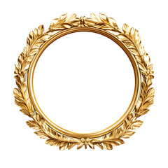 Aufkleber - Elegant golden round frame decorated with laurel wreath, perfect for adding a touch of luxury to any design project, features a transparent background for easy compositing