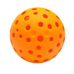 Poster - Vibrant 3d rendering of an orange wiffle ball rotating on a transparent background, evoking childhood memories of play and leisure activities. Perfect for creative projects