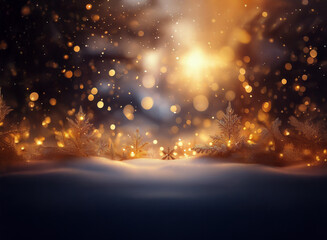 Poster - Sparkling winter scene with glowing lights and snowflakes in the snow.  Warm, inviting ambiance perfect for festive celebrations.