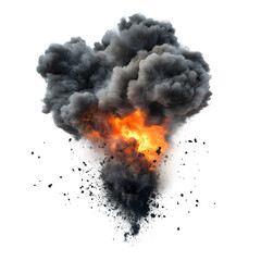 Poster - Realistic explosion effect with fire, smoke, and debris, perfect for easy compositing on a transparent background