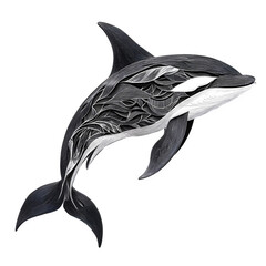 Poster - Jumping orca with floral pattern creating a stunning artistic portrayal of marine life against a transparent backdrop