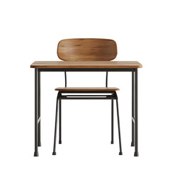 Poster - Wooden desk and chair with metal legs isolated on transparent background, perfect for interior design projects