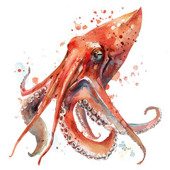 Sticker - A watercolor of Vampire Squid, isolated on a white background. Vampire Squid vector.