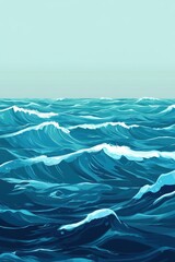 Poster - A vibrant, abstract depiction of deep blue ocean waves under a clear sky, evoking a sense of calm and tranquility.
