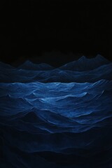 Poster - Serene abstract ocean waves in deep blue tones, creating a tranquil and mysterious atmosphere.