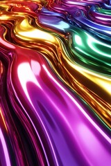 Poster - A vibrant swirl of colorful, reflective waves showcasing an array of vivid hues in a fluid, abstract design.