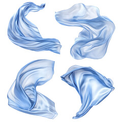 Fototapete - Four unique shapes of flowing light blue fabric on a transparent background, ideal for bringing a touch of sophistication to any project