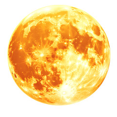 Poster - Close-up of a glowing yellow full moon with visible craters, isolated on a transparent background, perfect for space-themed projects