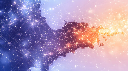 Aufkleber - A vibrant cosmic scene with swirling stars and nebulae, blending deep blues and fiery oranges, evoking a sense of wonder and the vastness of space