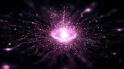 Aufkleber - A vibrant, swirling mass of purple light and particles radiating energy in a dark space, evoking a sense of cosmic wonder and dynamic movement