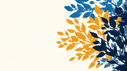 Poster - A vibrant illustration of blue and orange leaves against a light background, creating a fresh and lively design