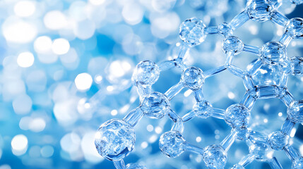 Poster - A close-up of a molecular structure with shimmering blue bokeh, illustrating the beauty of science and chemistry