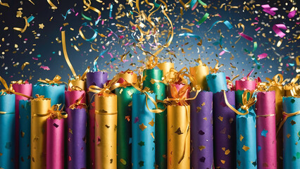 AI-generated image of the New Year celebration with party favors confetti popper