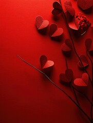 Wall Mural - Paper Hearts Red Background