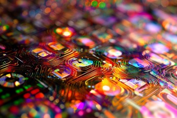 Poster - Colorful Abstract Technology Background with Iridescent Patterns and Light Reflections Capturing the Essence of Modern Digital Innovation and Creativity