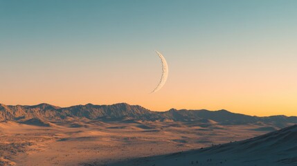 Wall Mural - desert landscape with crescent moon