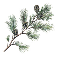 Aufkleber - watercolor pine branch with cones isolated on a transparent background, ideal for winter and holiday