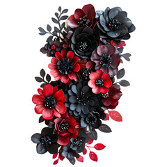 Poster - Red and black floral arrangement blooming on transparent background, perfect for elegant and gothic designs