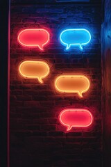 Poster - Neon Speech Bubbles on Brick Wall