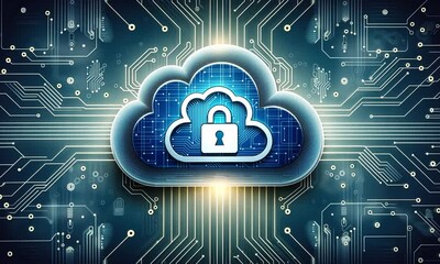 Poster - Digital technology cloud and mass data safety printed board pattern zoom in video