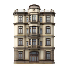Poster - Historic european building with balconies, expansive windows, and intricate architectural elements, set against a transparent backdrop