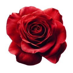 Poster - Stunning close-up of a fully bloomed red rose on a transparent background, ideal for design projects