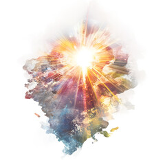 Poster - Vibrant and dynamic visual effect created by powerful light rays shining through colorful abstract watercolor stain on a transparent background