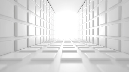 Poster - Perspective view of a bright corridor with white tiled walls creating an illusion of depth and light