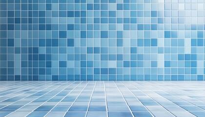 Poster - Vintage Style Blue Tile Wall And Floor Texture With Ed Mosaic Design: Simple Yet Elegant 3d Rendering With Empty Space For Your Project.