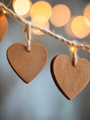 Wall Mural - Wooden Hearts with Lights