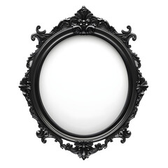 Aufkleber - Oval baroque frame with ornate black design, perfect for displaying artwork or photos, isolated on transparent background