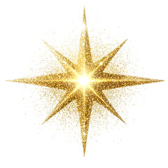 Poster - Glamorous golden star with sparkles on a clear background, ideal for festive designs to create a magical atmosphere