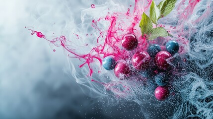 Aufkleber - Dynamic burst of colorful liquid splashes studio setting abstract art vibrant environment close-up view visual impact