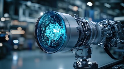 Poster - Futuristic imaging technology high-definition distorted projections in an industrial lab environment