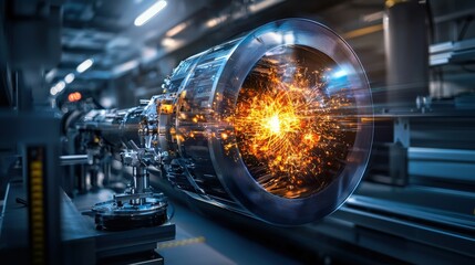 Aufkleber - Futuristic machine showcases distorted images in dynamic industrial technology environment
