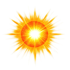 Aufkleber - Bright sun shining on transparent background, perfect for summer projects. Radiating warm, energetic glow with yellow and orange hues, like a star in the sky. Adds heat and power to designs