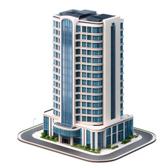Fototapete - Modern skyscraper with blue glass windows in an isometric view, ideal for architectural visualization with a transparent background
