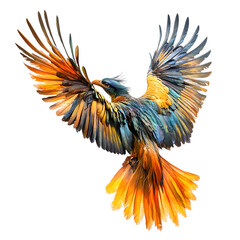 Poster - Exquisite bird flaunting vibrant plumage and colorful feathers while spreading its wings, on a transparent background
