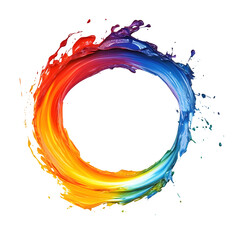 Poster - Dynamic circular frame of vibrant paint colors swirling on a transparent background, ideal for creative projects
