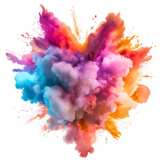 Poster - Multicolored powder explosion forming a dynamic and vibrant cloud effect, isolated on transparent background, ideal for creative projects
