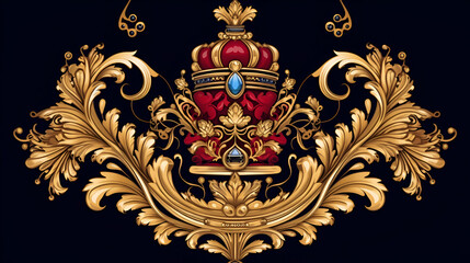 Wall Mural - Exquisite royal crest design with ornate golden elements and red accents