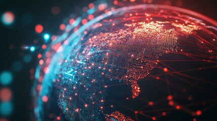 Poster - futuristic 3d world globe showcasing data exchange and global network connections with advanced tech