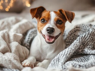 Sticker - Brown and White Dog on Bed