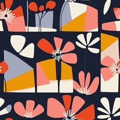 Poster - colorful abstract floral and geometric pattern designed for modern textiles and home decor