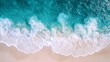 © Simon - Aerial view of ocean waves crashing on sandy beach, turquoise sea water, peaceful coastal scene, vacation background