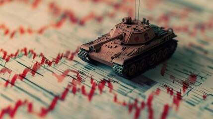 Poster - Toy Tank on Financial Chart Representing Economic Warfare Concepts