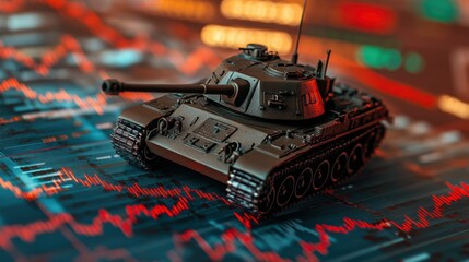 Poster - Toy Tank Model on Digital Stock Market Background with Graphs