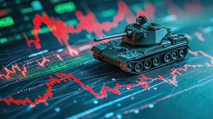 Poster - Miniature Tank Model on Financial Market Chart Background