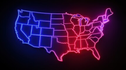 Poster - Neon Outline Map of the United States with Abstract Colorful Design