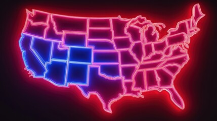 Poster - Neon Map of United States with Vibrant Pink and Blue Colors